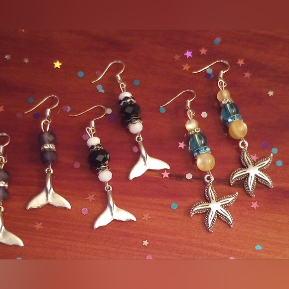 Nautical Sea Life Ocean Beaded Charm Earrings Unique Sparkly Handmade - Picture 11 of 12